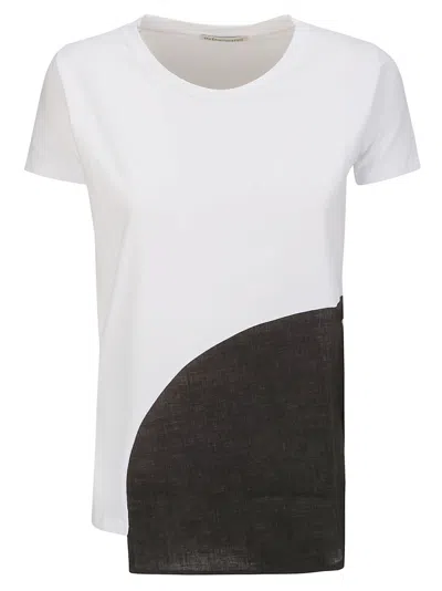 Stefano Mortari S/s Cotton T-shirt With Linen Detail In White/details Or Anthracite