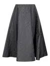 Stefano Mortari Black Flared Midi Skirt With Damask Effect In Black