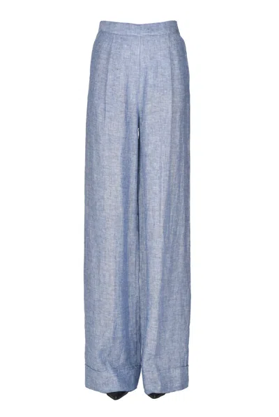 Stefano Mortari Wide Leg Linen Trousers In Blue