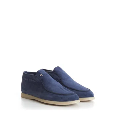 Pre-owned Stefano Ricci 1100$ Blue Suede Slip-on Ankle Boots - Eagle Head Application