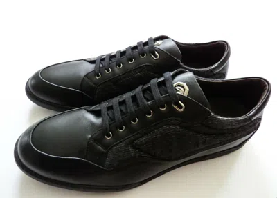 Pre-owned Stefano Ricci Black Leather With Cashmere Sneakers Shoes 11 Us 44 Euro 10 Uk