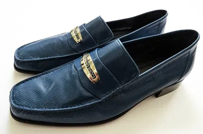 Pre-owned Stefano Ricci Blue Soft Perforated Leather Shoes Loafers Size 9 Us 42 Euro 8 Uk