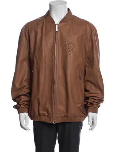 Pre-owned Stefano Ricci Calf Leather Bomber Jacket In Brown