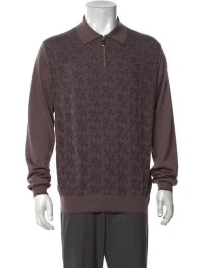 Pre-owned Stefano Ricci Cashmere Patterned Polo Sweater In Purple