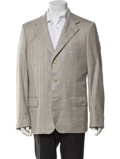 Pre-owned Stefano Ricci Cashmere Plaid Print Blazer In Grey