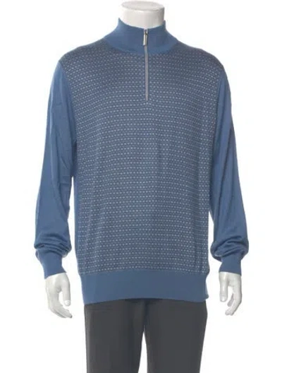 Pre-owned Stefano Ricci Cashmere Printed Polo Sweater In Blue