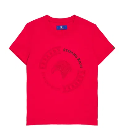 Stefano Ricci Kids' Cotton Embroidered Logo T-shirt In Red