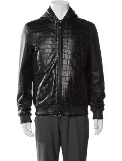 Pre-owned Stefano Ricci Crocodile Moto Jacket In Black