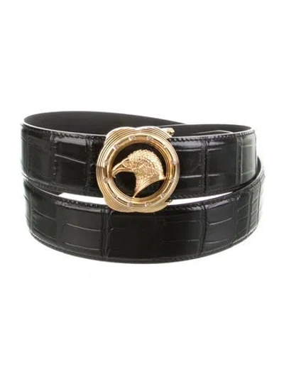 Pre-owned Stefano Ricci Embossed Leather Waist Belt In Black