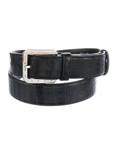 Pre-owned Stefano Ricci Embossed Leather Waist Belt In Blue