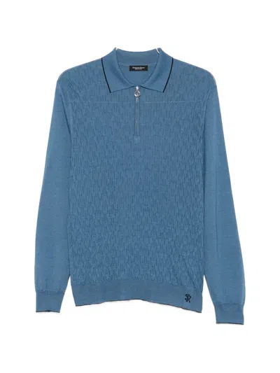 Stefano Ricci Geometric-pattern Zip-fastening Polo Shirt In Blue