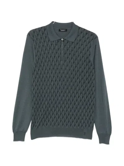 Stefano Ricci Geometric-pattern Zip-fastening Polo Shirt In Gray