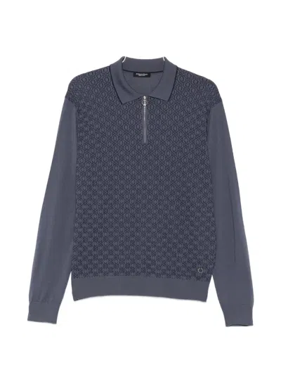 Stefano Ricci Geometric-pattern Zip-fastening Polo Shirt In Gray