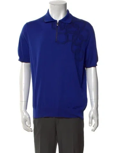 Pre-owned Stefano Ricci Graphic Print Collar Polo Shirt In Blue
