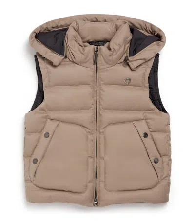 Stefano Ricci Kids' Hooded Gilet In Brown