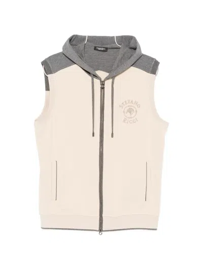 Stefano Ricci Logo-embroidered Zip-up Hoodie In Neutral