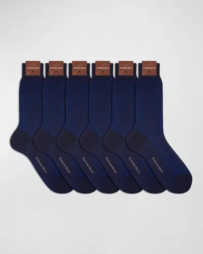 Stefano Ricci Men's 6-pack Cotton Socks In Blue Stripes