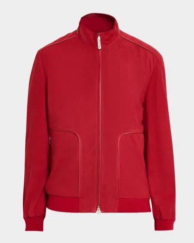 Stefano Ricci Men & Apos;s Perforated Suede Zip-pocket Blouson In Red