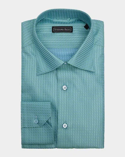 Stefano Ricci Men & Apos;s Silk Tonal Geometric Jacquard Dress Shirt In Blue
