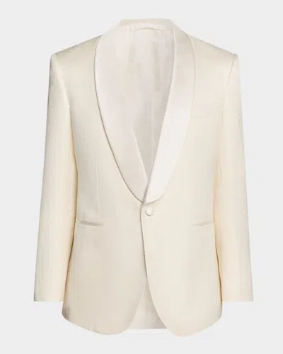 Stefano Ricci Men & Apos;s Textured Linen Silk-shawl Lapel Evening Jacket In Neutral