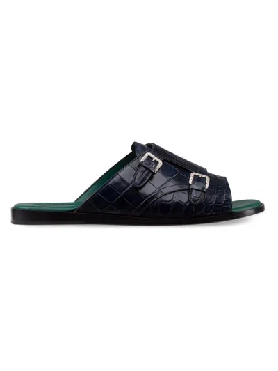 Stefano Ricci Men's Antique Crocodile Leather Monk Strap Sandals In Blue