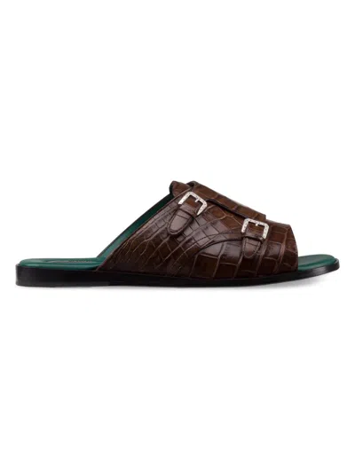 Stefano Ricci Men's Antique Crocodile Leather Monk Strap Sandals In Brown