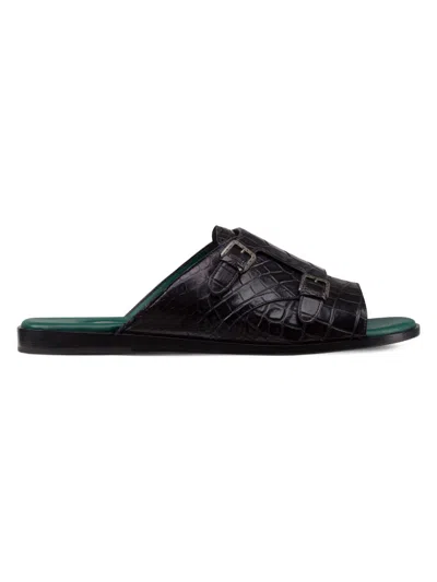 Stefano Ricci Men's Antique Crocodile Leather Monk Strap Sandals In Gray