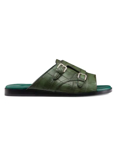 Stefano Ricci Men's Antique Crocodile Leather Monk Strap Sandals In Green