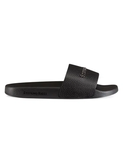 Stefano Ricci Men's Calfskin Leather Slides In Black