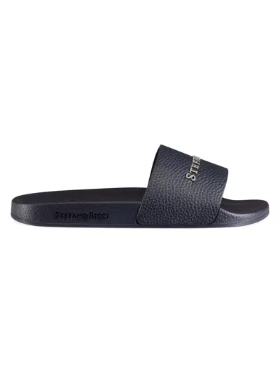 Stefano Ricci Men's Calfskin Leather Slides In Blue