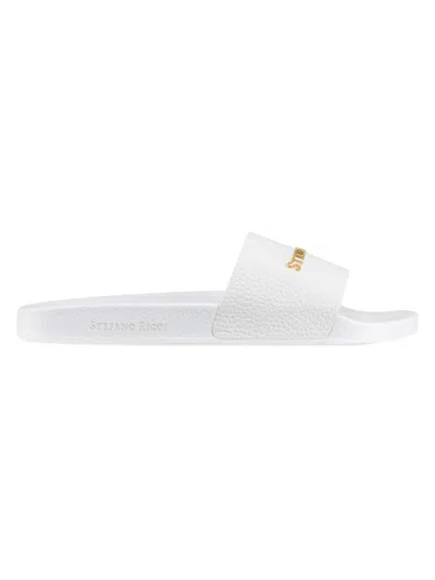Stefano Ricci Men's Calfskin Leather Slides In White