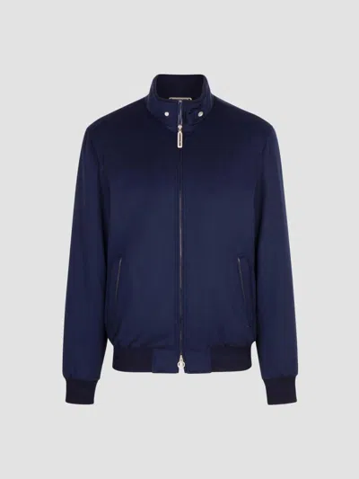 Stefano Ricci Men's Cashmere And Lambskin Leather Blouson Jacket In Blue
