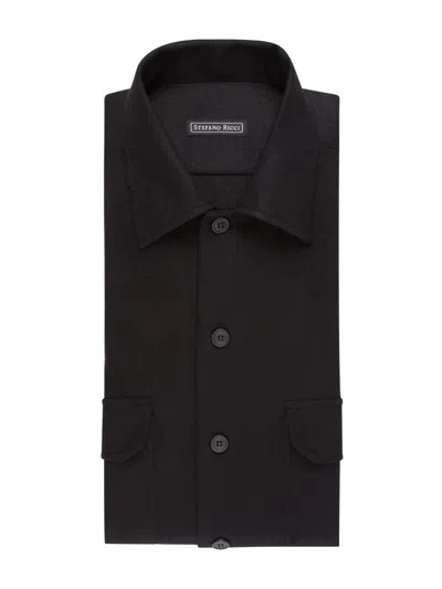 Stefano Ricci Men's Cashmere Pocket Shirt In Black