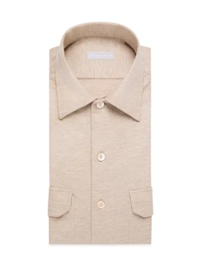 Stefano Ricci Men's Cashmere Pocket Shirt In Brown