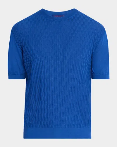 Stefano Ricci Men's Cashmere Short-sleeve Crewneck Sweater In Medium Blue