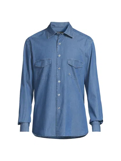 Stefano Ricci Men's Cotton Chambray Snap-front Shirt In Blue