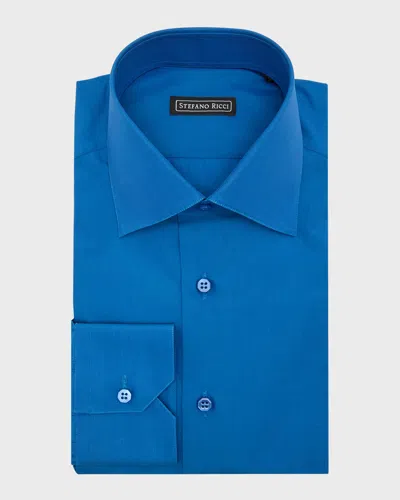 Stefano Ricci Men's Cotton Dress Shirt In Blue