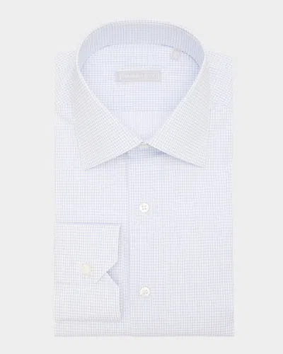 Stefano Ricci Men's Cotton Micro-graph Check Point Collar Dress Shirt In White