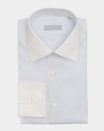 Stefano Ricci Men's Cotton Micro-stripe Dress Shirt In White