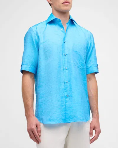 Stefano Ricci Men's Cotton Short-sleeve Shirt In Turquoise