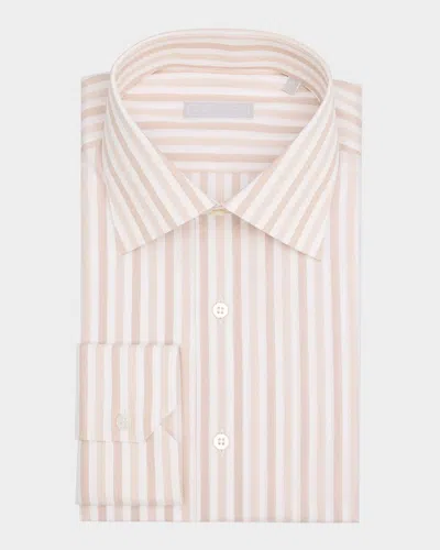 Stefano Ricci Men's Cotton Stripe Dress Shirt In Beige