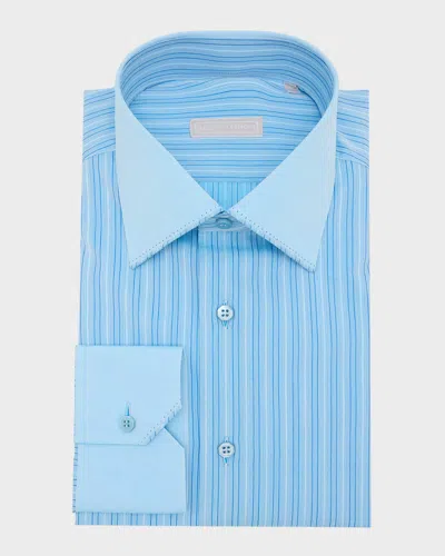Stefano Ricci Men's Cotton Stripe Dress Shirt In Tourquois  Blue