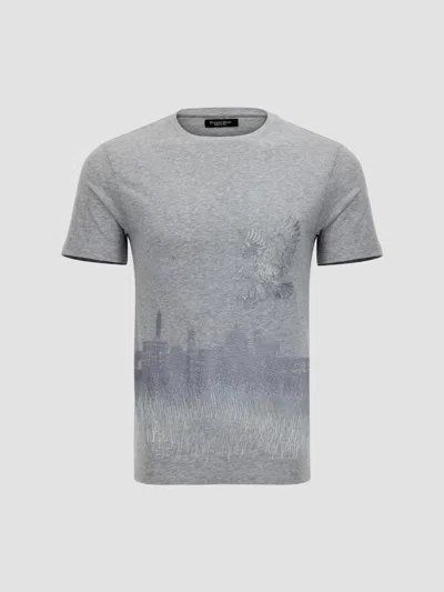 Stefano Ricci Men's Crewneck Florence Skyline Embroidered T-shirt In Gray