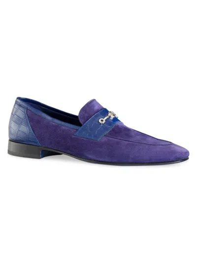 Stefano Ricci Men's Crocodile And Suede Loafers In Blue