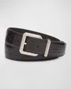 Stefano Ricci Men's Crocodile Leather Belt In Brown/gold