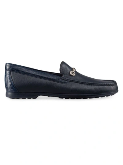 Stefano Ricci Men's Deerskin And Crocodile Leather Loafers In Dark Blue