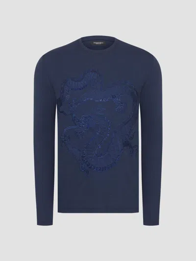Stefano Ricci Men's Dragon Crystal Embroidered Logo T-shirt In Blue