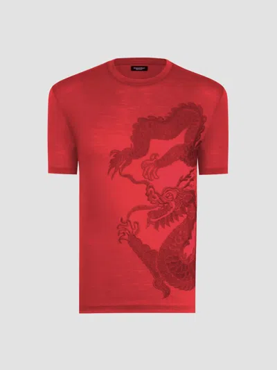 Stefano Ricci Men's Dragon Embroidered Design T-shirt In Multi