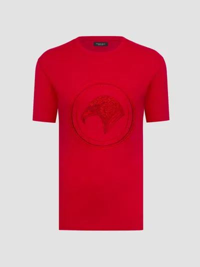 Stefano Ricci Men's Eagle Crystal Embroidered Logo T-shirt In Red