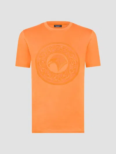 Stefano Ricci Men's Eagle Embroidered Logo T-shirt In Orange